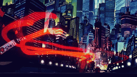 Kaneda's motorcycle racing through Neo-Tokyo, from Akira